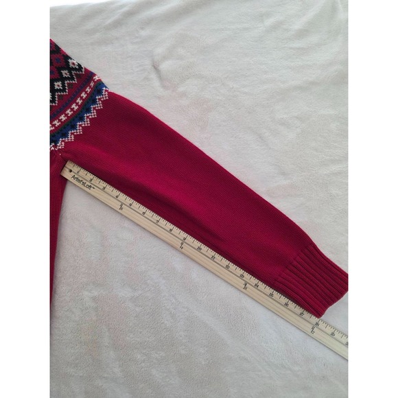 Lauren Ralph Lauren Women's Sweater Size XL Red Shawl Collar Fair Isle Toggle - Picture 12 of 15